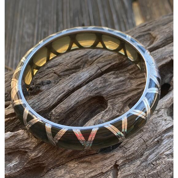 Angelique De Paris Vintage Sterling Silver and Brown Hinged Bangle - Picture 1 of 5